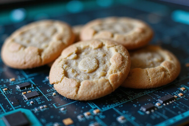 A close-up of computer cookies representing digital data
