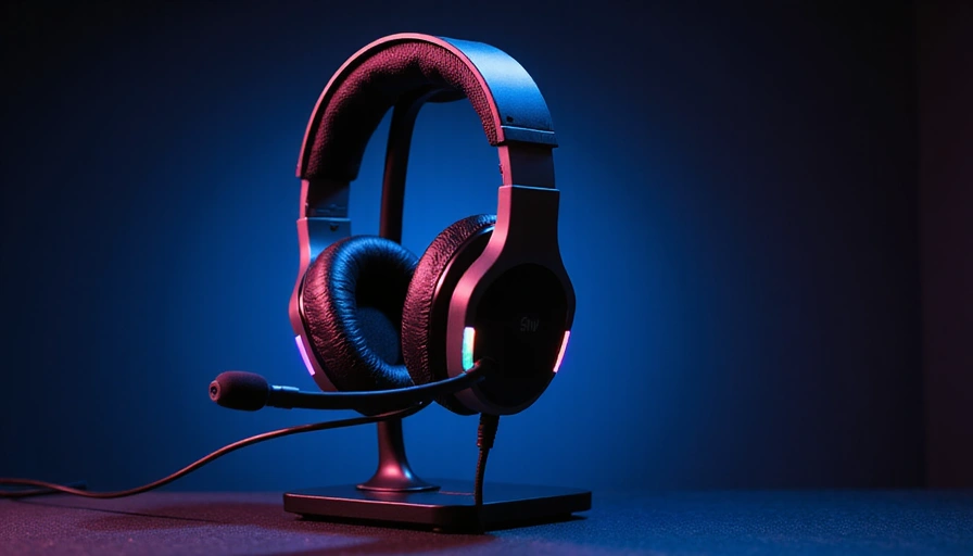 A high-end gaming headset with glowing earcups and a flexible microphone.