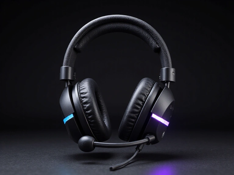 High-resolution image of the Gaming Headset from a front-angle view, showcasing its sleek design and LED lighting.